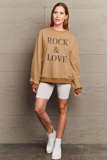 Simply Love Full Size ROCK ＆ LOVE Round Neck Sweatshirt Carauana Store