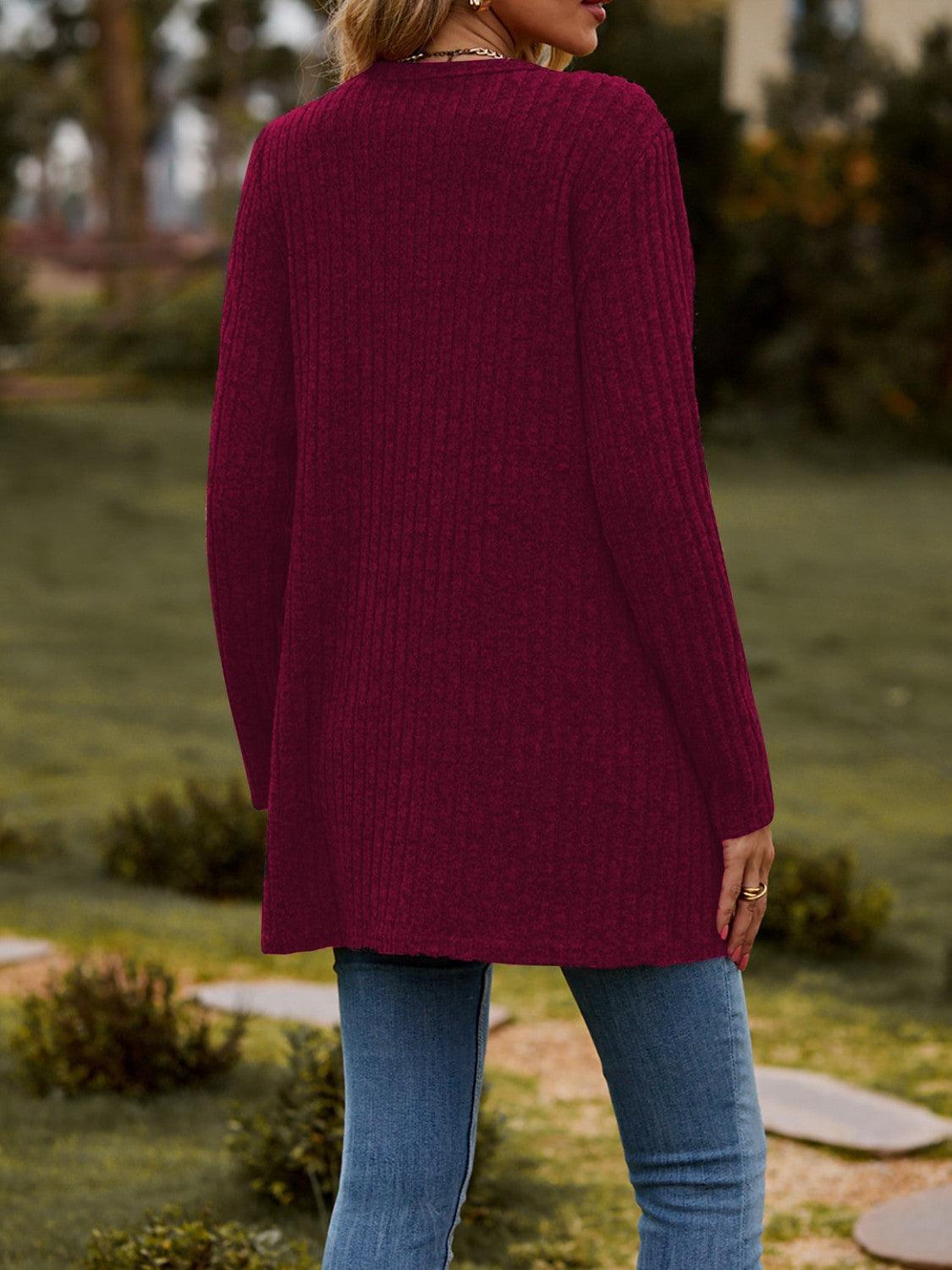 Ribbed Button Up Long Sleeve Cardigan Carauana Store