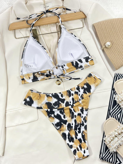 Animal Print Halter Neck Bikini Set Carauana Store