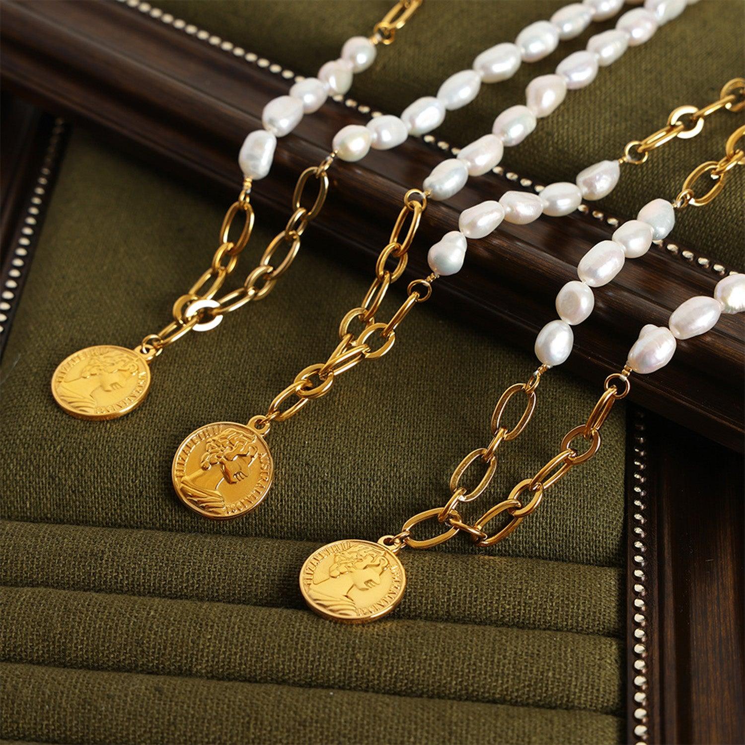 Coin pendant Pearl Titanium Steel Necklace Carauana Store