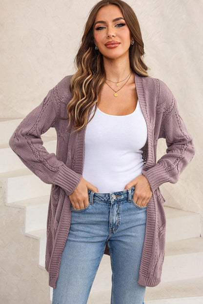 Cable-Knit Dropped Shoulder Slit Cardigan Carauana Store