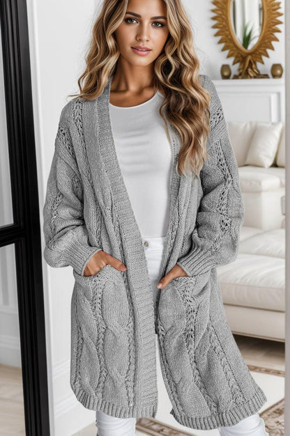 Cable-Knit Dropped Shoulder Slit Cardigan Carauana Store