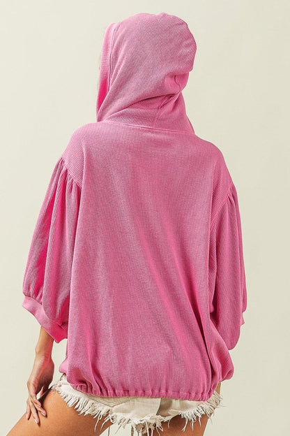 BiBi Waffle-Knit Half Zip Hooded Top Carauana Store