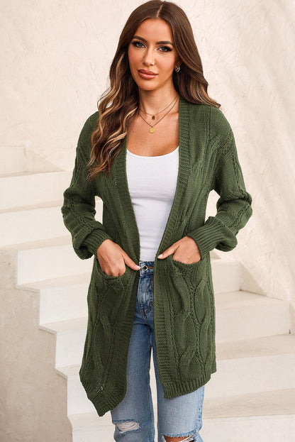 Cable-Knit Dropped Shoulder Slit Cardigan Carauana Store