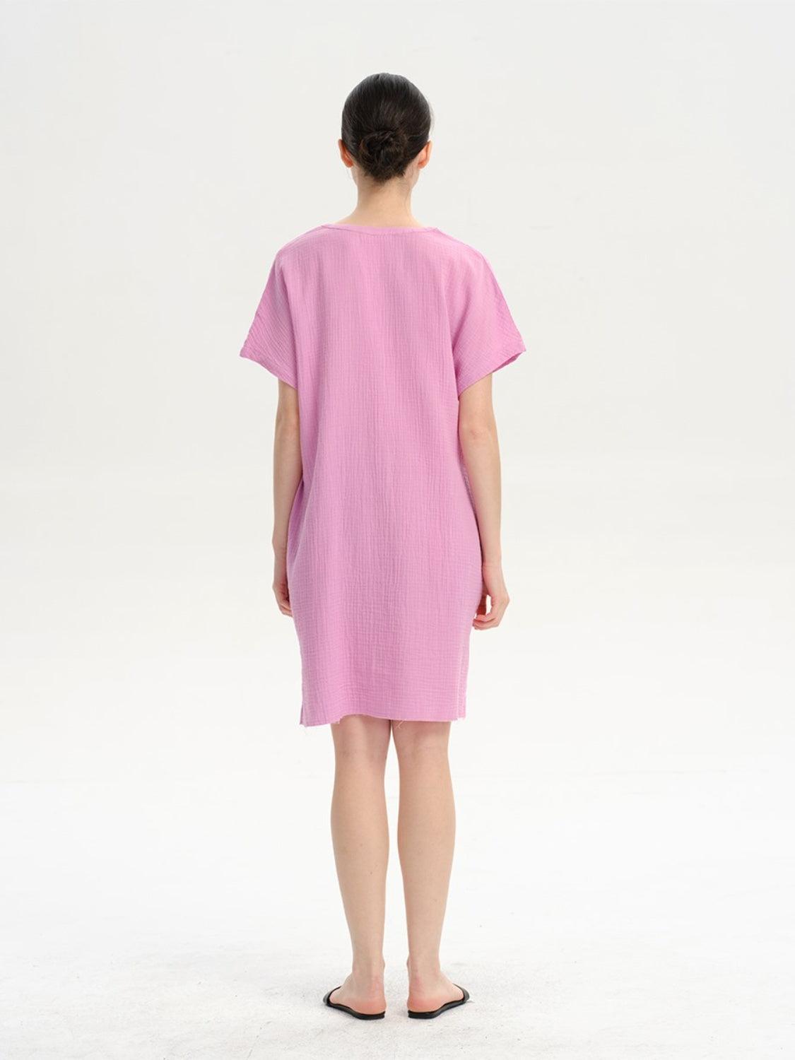 Slit Notched Short Sleeve Mini Dress Carauana Store