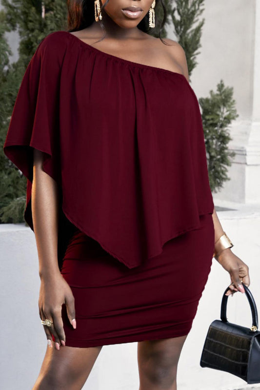 Plus Size One-Shoulder Half Sleeve Mini Dress Carauana Store