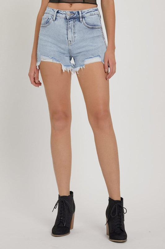 RISEN Full Size High Rise Rhinestone Strap Embellished Denim Shorts Carauana Store
