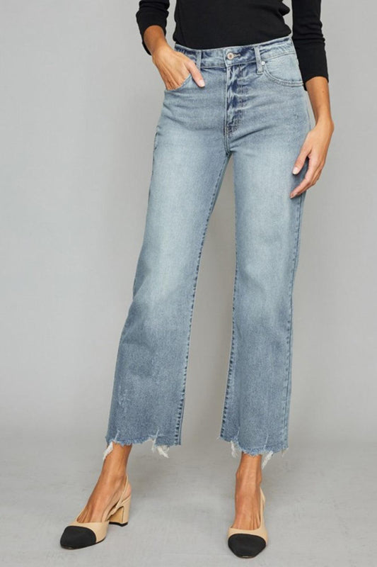 Kancan High Waist Raw Hem Cropped Wide Leg Jeans Carauana Store