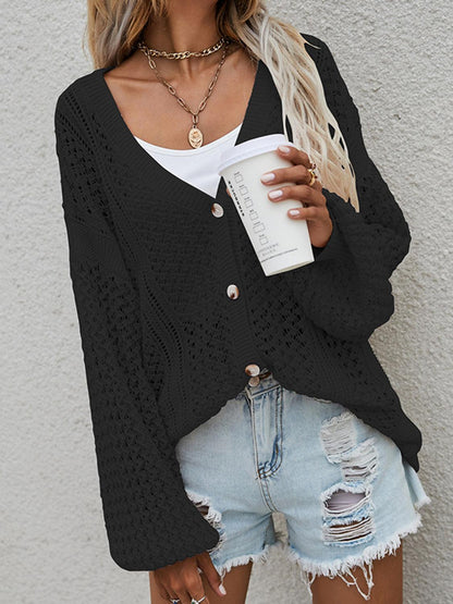 Openwork Button Front Cardigan Carauana Store