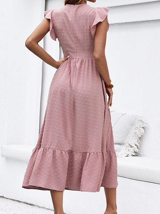 Swiss Dot Ruffled Plunge Dress Carauana Store