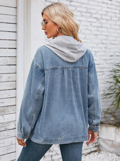 Pocketd Button Up Detachable Hooded Denim Jacket Carauana Store