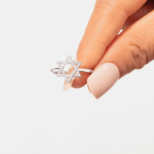 925 Sterling Silver Inlaid Zircon Hexagram Ring Carauana Store