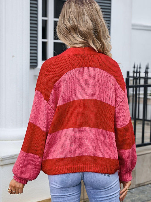 Angel Wings Striped Open Front Dropped Shoulder Cardigan Carauana Store