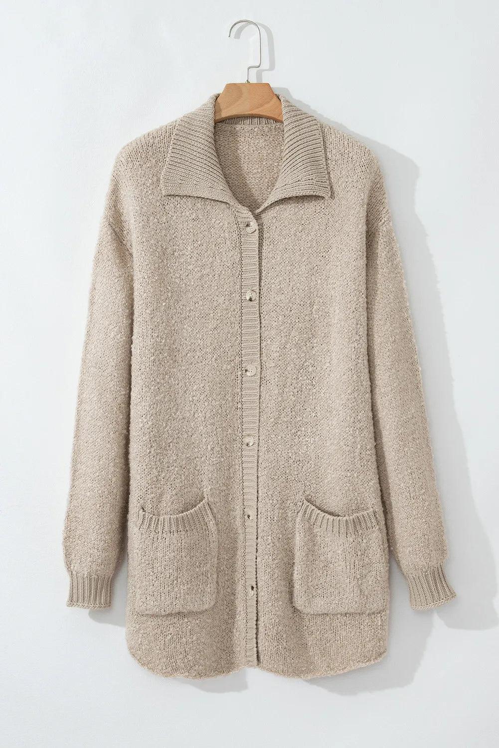 Pocketed Button Up Long Sleeve Cardigan Carauana Store