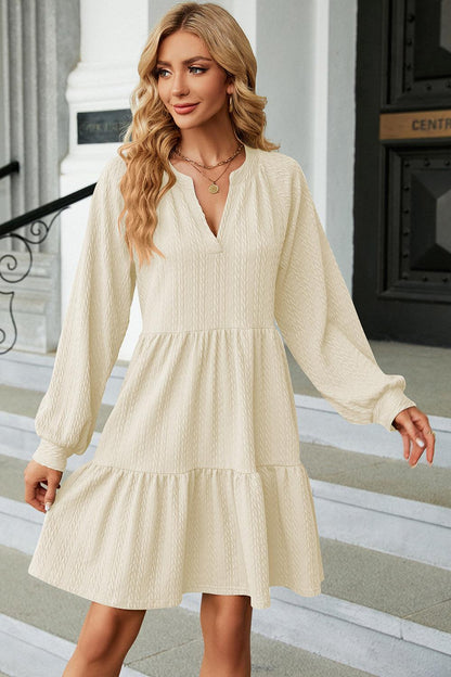 Ruched Notched Long Sleeve Mini Dress Carauana Store