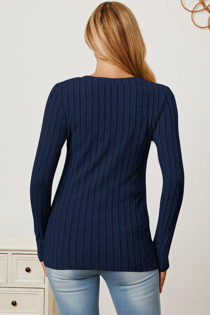 Basic Bae Full Size Ribbed V-Neck Long Sleeve T-Shirt Carauana Store