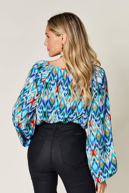 Double Take Full Size Printed Balloon Sleeve Blouse Carauana Store