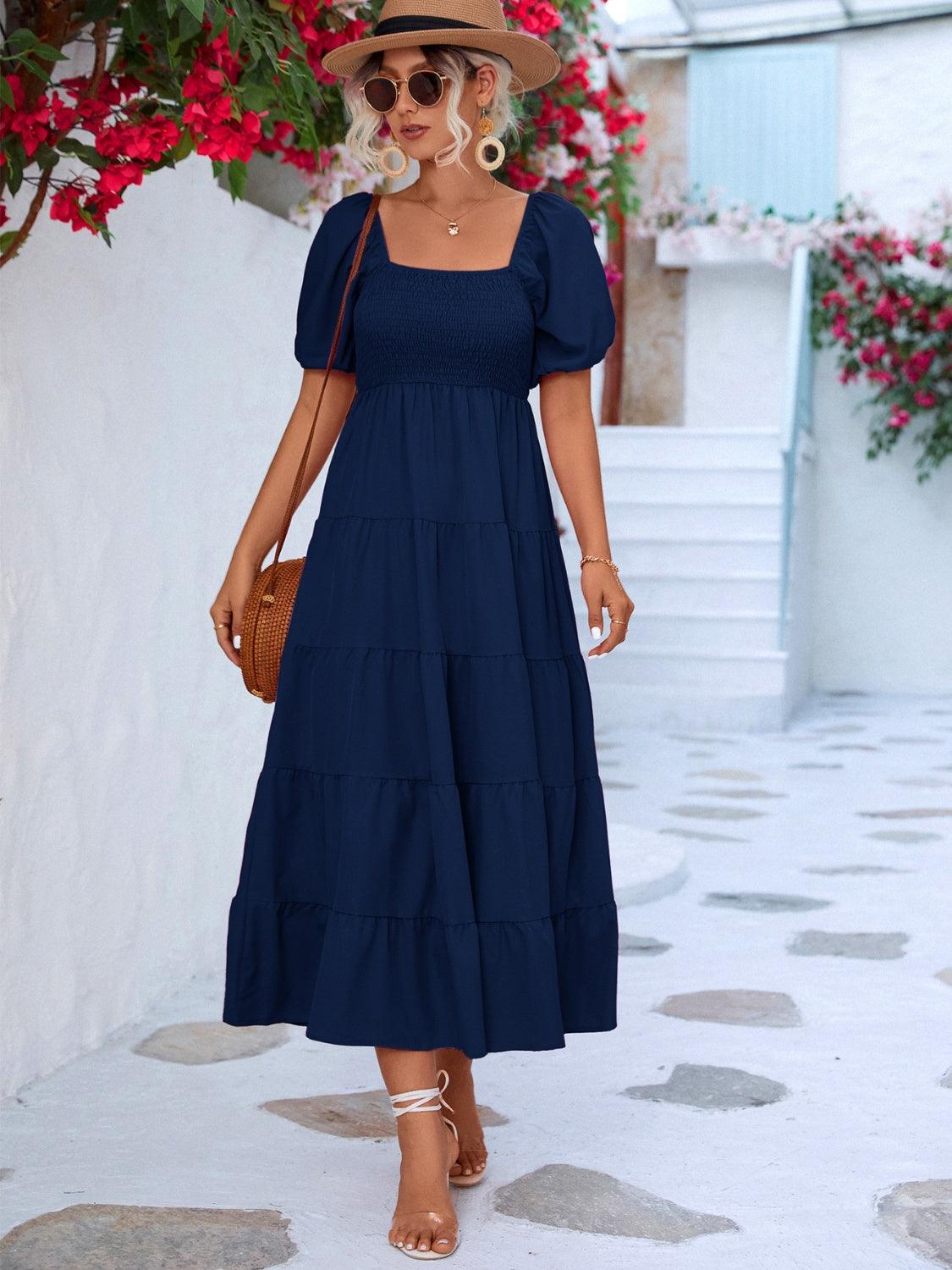 Tiered Smocked Short Sleeve Dress Carauana Store
