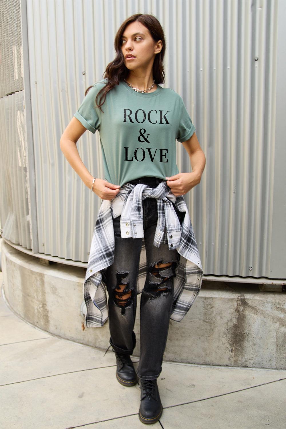 Simply Love Full Size ROCK ＆ LOVE Short Sleeve T-Shirt Carauana Store