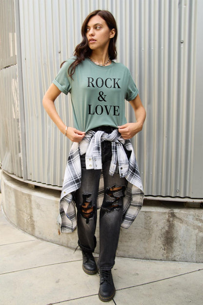 Simply Love Full Size ROCK ＆ LOVE Short Sleeve T-Shirt Carauana Store