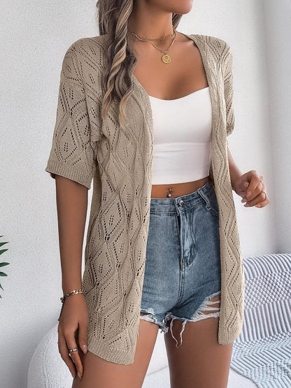Openwork Open Front Half Sleeve Cardigan Carauana Store