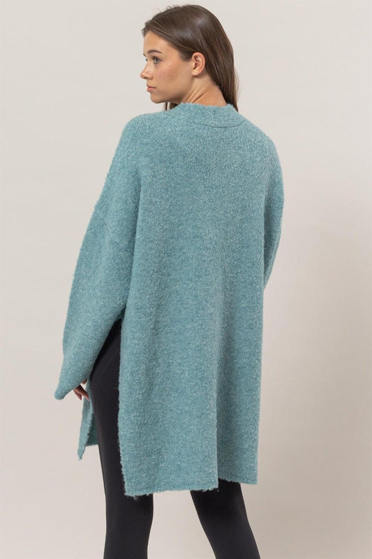 HYFVE Front Rosette Longline Slit Sweater Cardigan Carauana Store