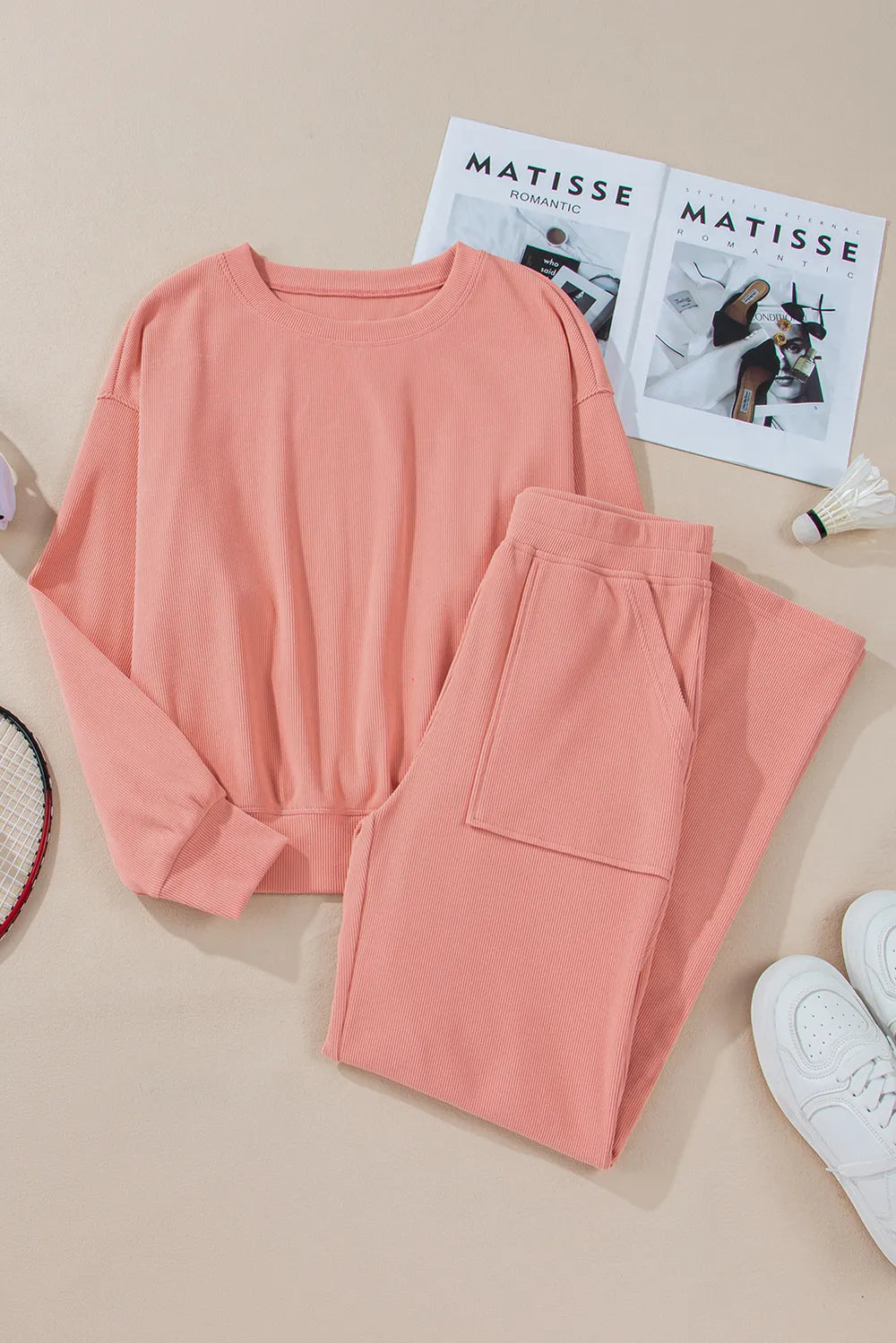 Round Neck Long Sleeve Top and Pants Set Carauana Store