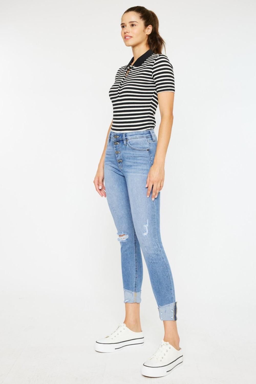 Kancan Distressed Cat's Whiskers Button Fly Jeans Carauana Store