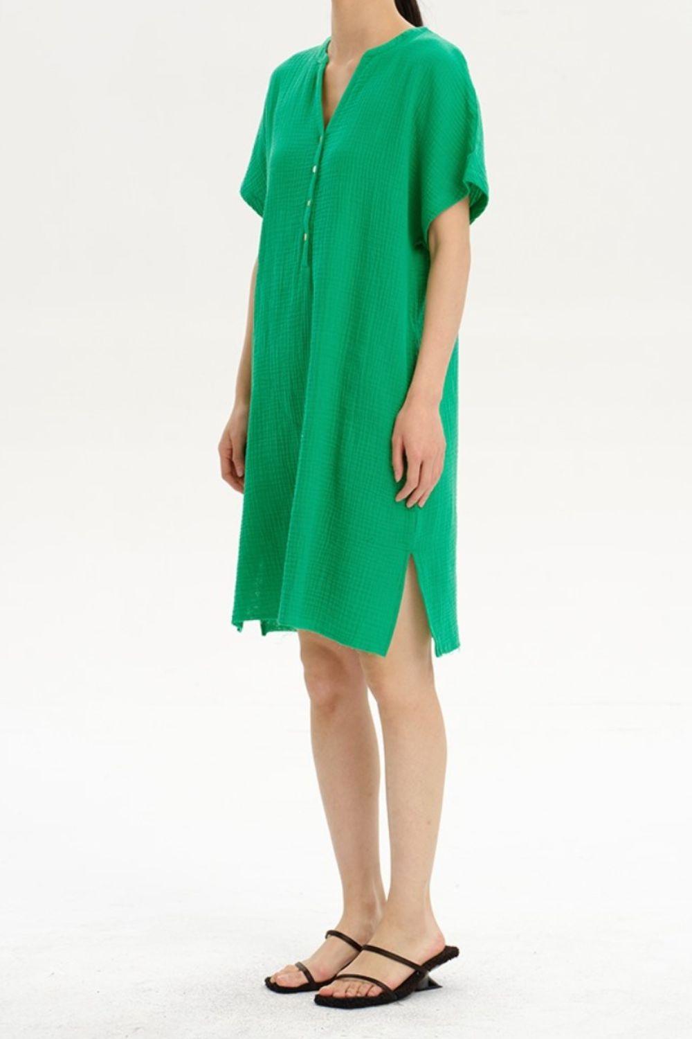Slit Notched Short Sleeve Mini Dress Carauana Store