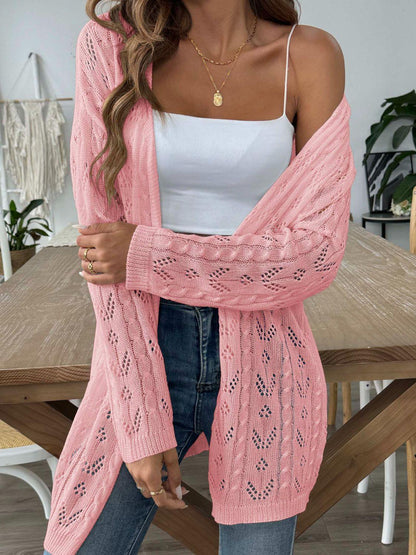 Openwork Open Front Long Sleeve Cardigan Carauana Store