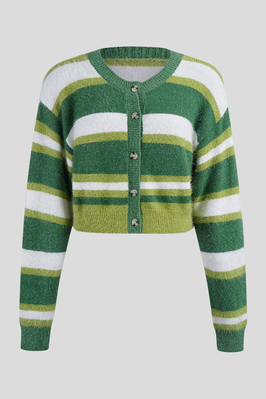 Striped Button Up Dropped Shoulder Cardigan Carauana Store