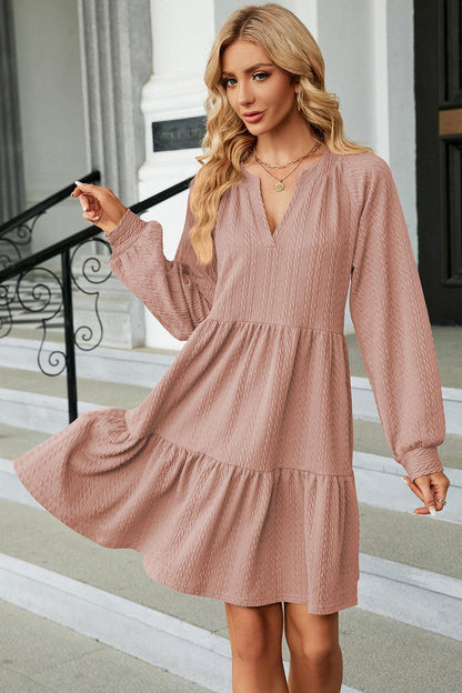 Ruched Notched Long Sleeve Mini Dress Carauana Store