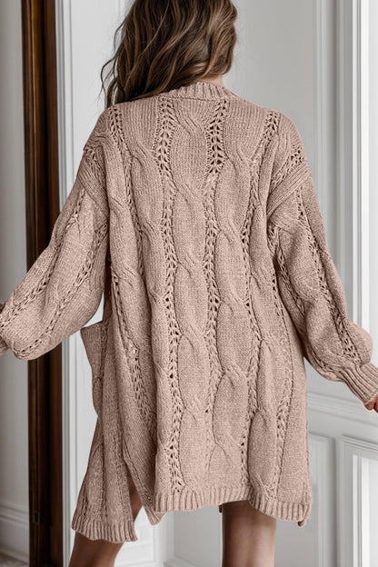 Cable-Knit Dropped Shoulder Slit Cardigan Carauana Store