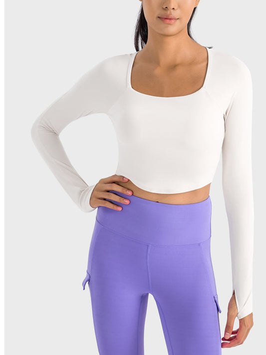 Millennia Square Neck Long Sleeve Cropped Sports Top Carauana Store