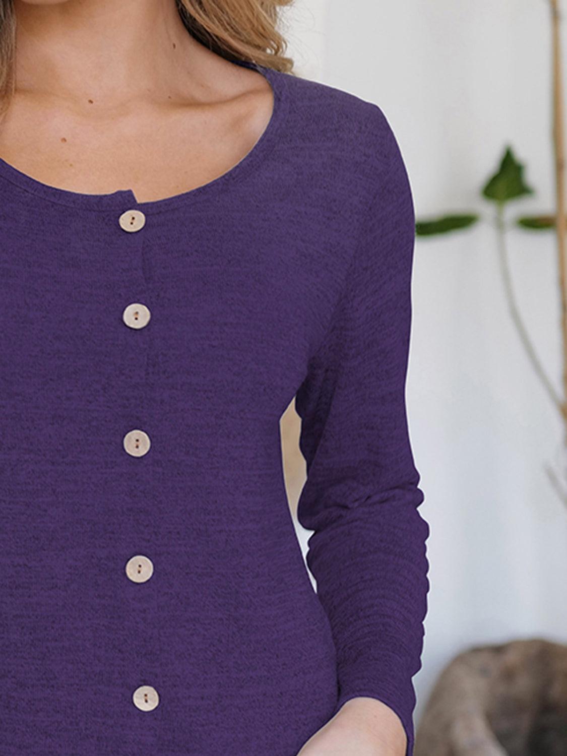 FAM-FAM Button Up Round Neck Long Sleeve Cardigan Carauana Store