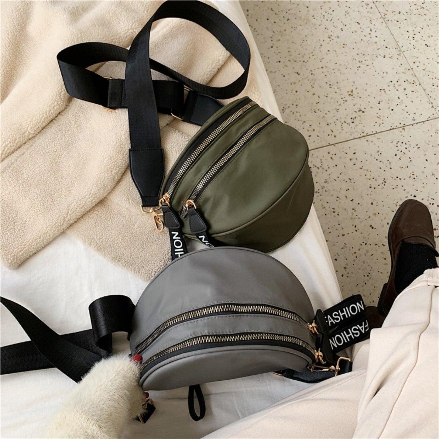 Double Zip Nylon Crossbody Bag Carauana Store
