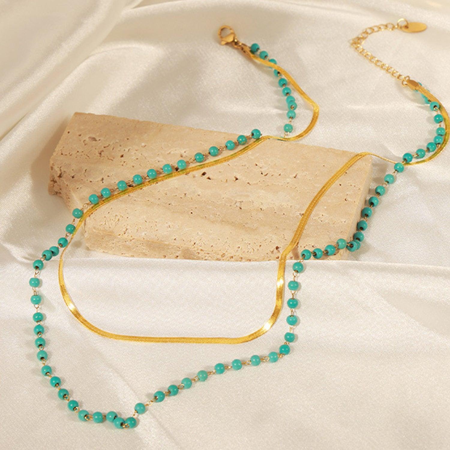 Turquoise Titanium Steel Double-Layered Necklace Carauana Store