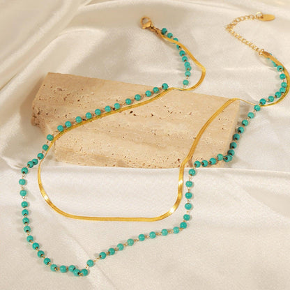 Turquoise Titanium Steel Double-Layered Necklace Carauana Store