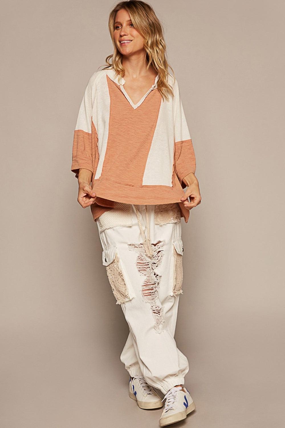 POL Notched Frayed Edge Contrast Top Carauana Store