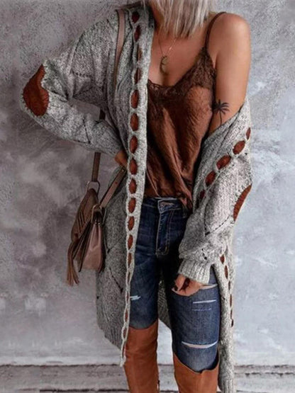 Openwork Long Sleeve Open Front Hooded Cardigan Carauana Store