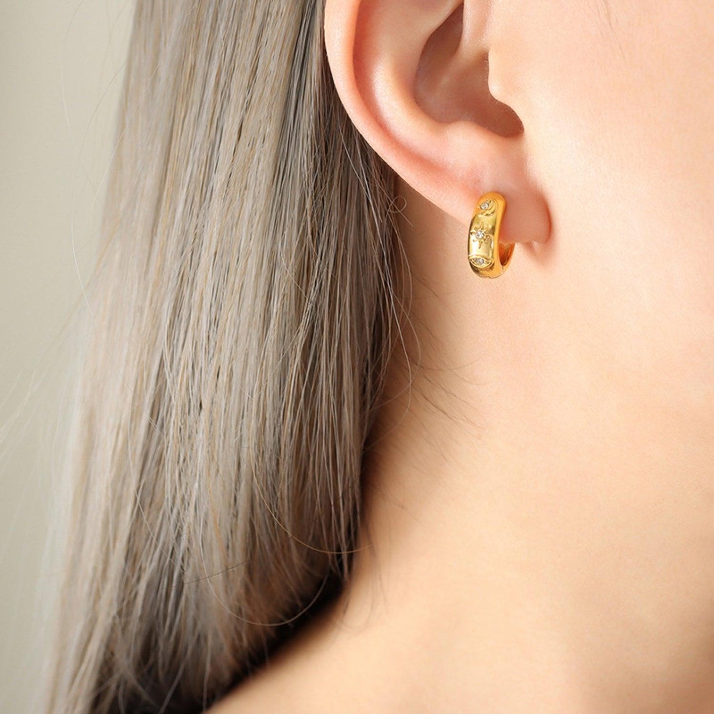 Zircon Titanium Steel Huggie Earrings Carauana Store