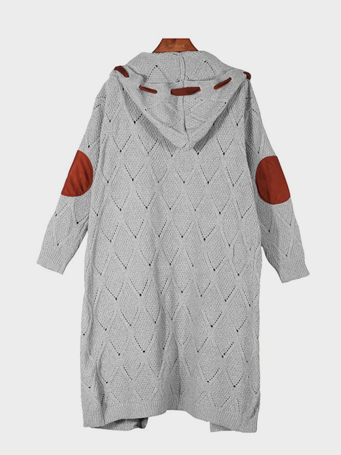 Openwork Long Sleeve Open Front Hooded Cardigan Carauana Store
