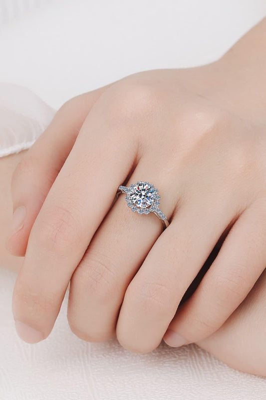 1 Carat Moissanite Rhodium-Plated Halo Ring Carauana Store