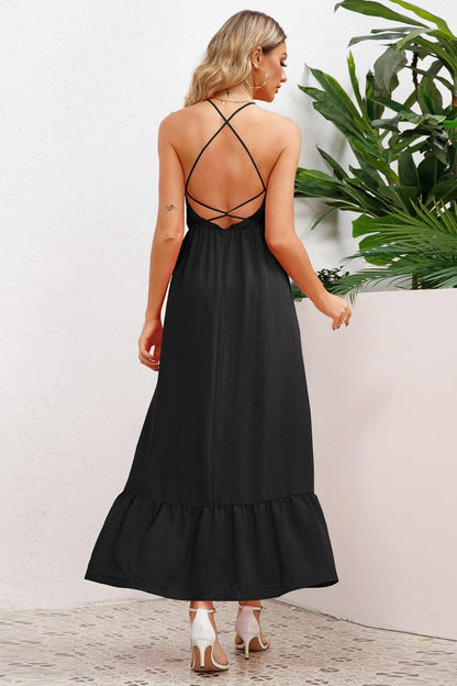 Smocked Crisscross Spaghetti Strap Dress Carauana Store