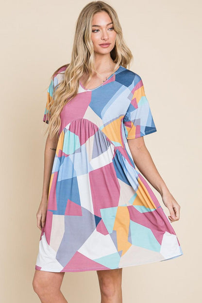 BOMBOM Ruched Color Block Short Sleeve Dress Carauana Store