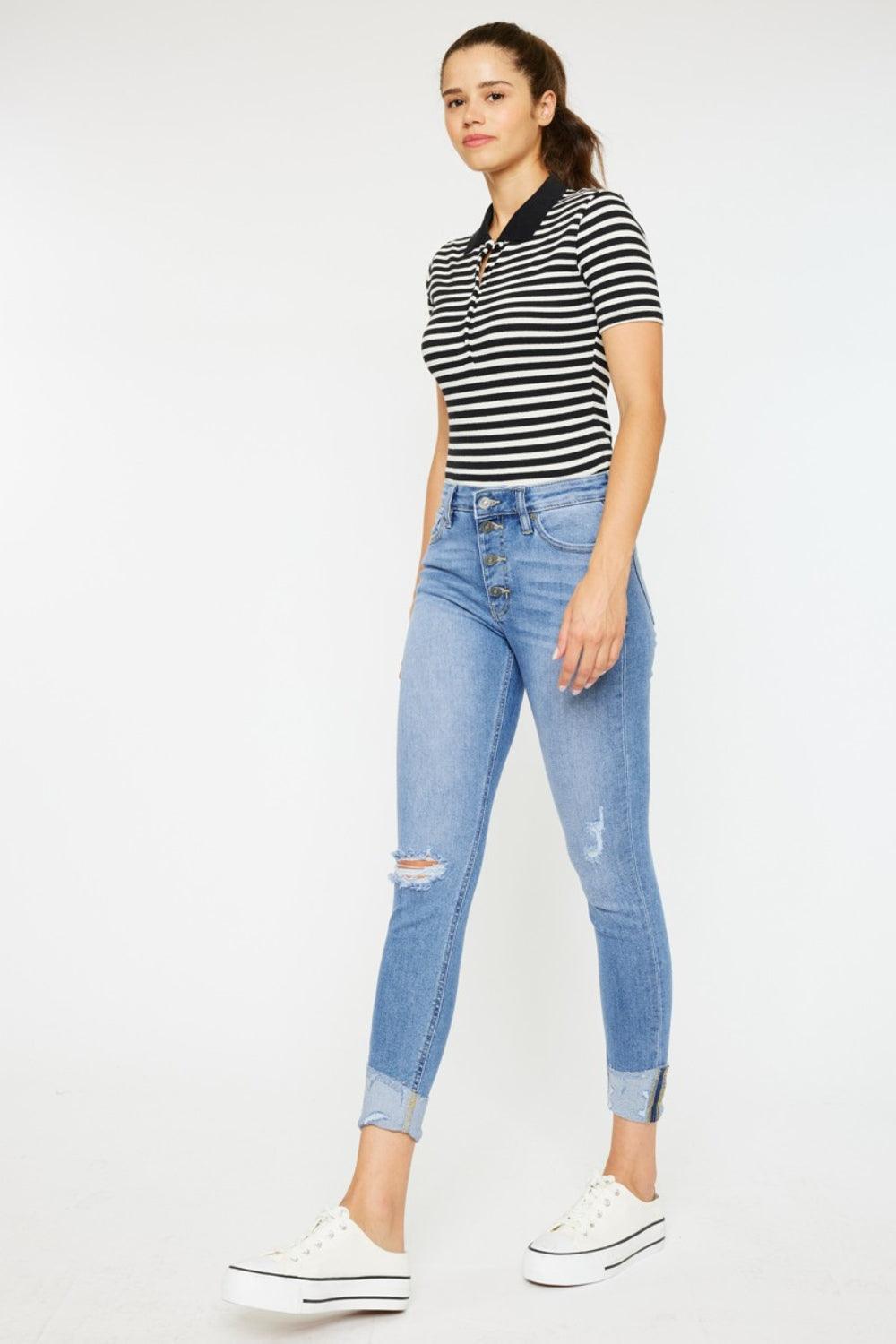 Kancan Distressed Cat's Whiskers Button Fly Jeans Carauana Store