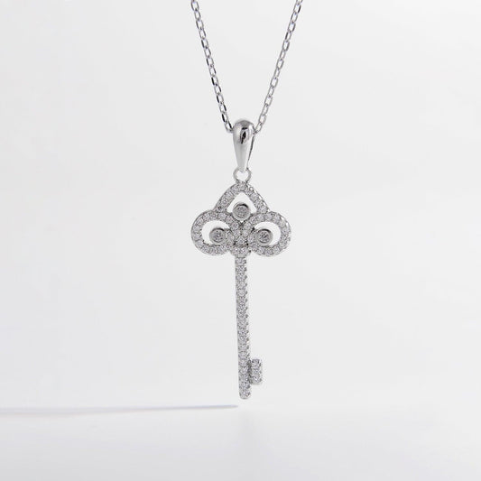 925 Sterling Silver Inlaid Zircon Key Shape Necklace Carauana Store