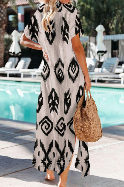 Geometric Button Up Short Sleeve Cover Up Carauana Store